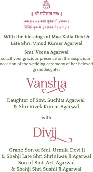 Wedding invitation — Vansha and Divij